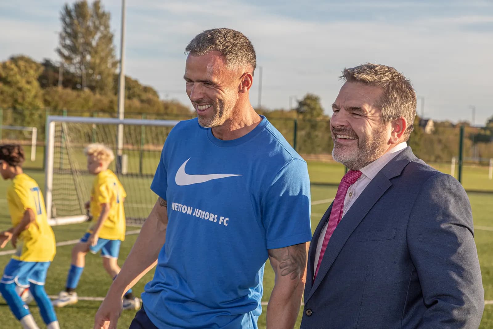 Graham Irving, Lead Coach for Hetton Juniors Inter, with Frank Lincoln, Managing Director of Bellway Durham.